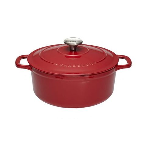 Chasseur Cocotte ronde 28 cm rouge uni interieur sable - Rouge - Fonte émaillée