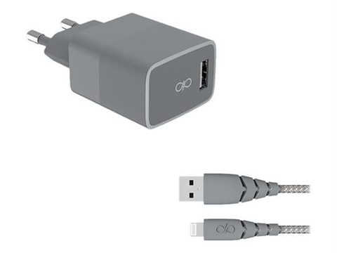 Force Power Kit Chargeur USB A 2.4A + Câble Ultra-Renforcé USB A / Lightning 1.2m + Garantie à vie
