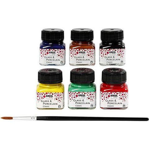 Kreul Creotime peinture 6 pièces 20 ml verre & porcelaine multicolore classique