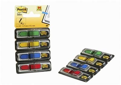 Post It Marque-pages flèches 12 x 44 mm - Lot de 4 x 24 avec distributeurs - couleurs assorties