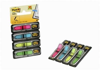 Post It Marque-pages souples flèches 11,9 x 43,1 mm - 4 couleurs assorties (Jaune, Anis, Rose, Turquoise) - 4 x 24 index
