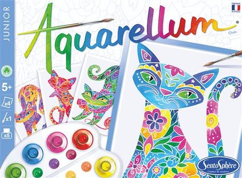 Sentosphere Peinture aquerelle - Aquarellum Junior - Chats - 5 couleurs - Sertissage sur papier Vélin - Dès 6 ans