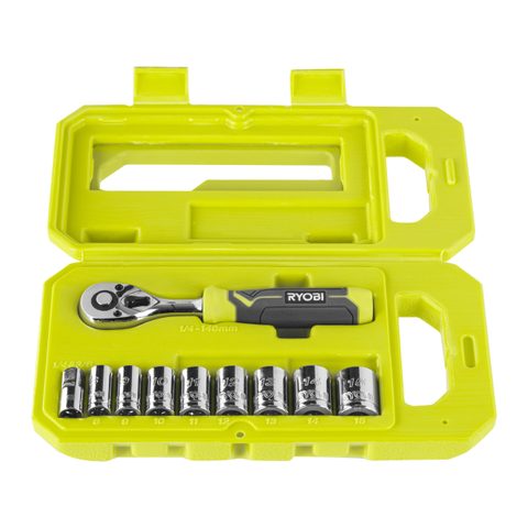 Ryobi 10 PC ¼˝ Jeu de clés à cliquet et de douilles