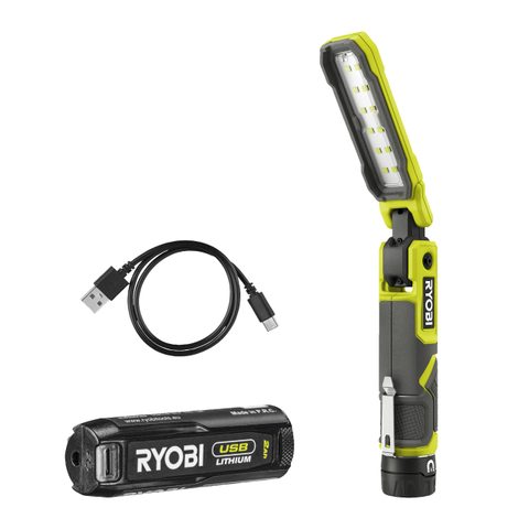 Ryobi Lampe de travail magnétique 4V USB Lithium 650 lumens - batterie 2Ah + chargeur - RLI4-120G