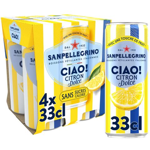 SAN Pellegrino Boisson Gazeuse Aromatisée Citron Dolce Ciao 4 x 33 cl