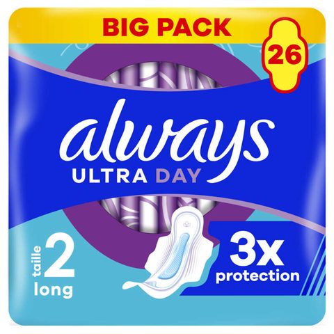 Always ultra serviettes long taille 2 ailettes x26 serviettes
