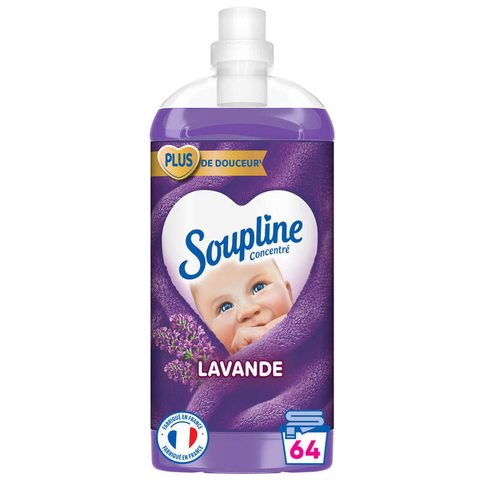 Soupline Adoucissant Concentré, Fraîcheur Longue Durée, Lavande, 64 Lavages, 1,35 L