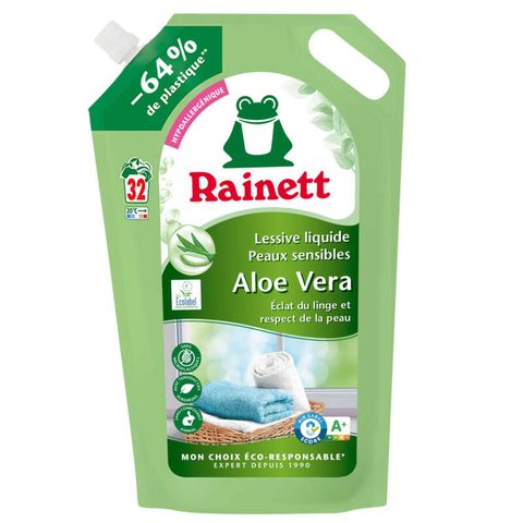 Rainett Lessive liquide peaux sensibles écologique à l'aloe vera 32 lavages 1,6L