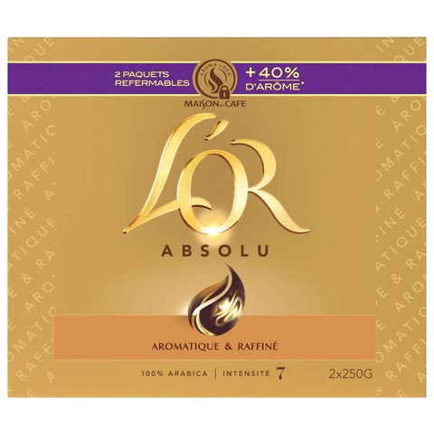 L'Or Absolu café moulu 100% arabica, intensité 7 - Paquet de 250 g - lot de 2 paquets
