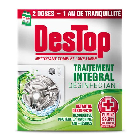 Destop Nettoyant Complet pour Lave-linge, Détartrant & Désinfectant, 2 x 250 ml (500 ml au Total)