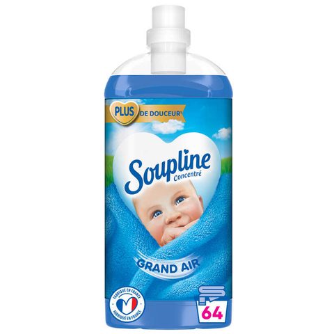 Soupline Grand Air Adoucissant Concentré, Fraîcheur 30 Jours, 64 Lavages, 1,35 L