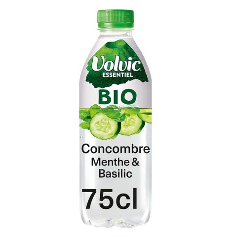 Volvic Essentiel Eau Plate Aromatisée Concombre Menthe Basilic Bio 75 cl