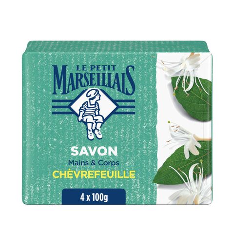 Le Petit Marseillais Savon solide parfum chèvrefeuille 100 g, lot de 4 savonnettes