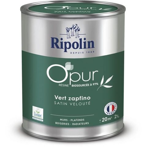 Ripolin Peinture murs, boiseries et radiateurs vert zapfino satin velouté O'pur 2 L