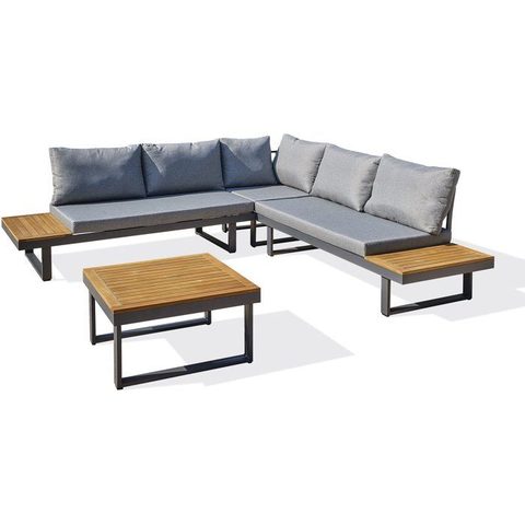 DCB Garden Salon de jardin bas MIYAKO 5 places aluminium et bois acacia gris