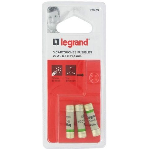 Legrand Lot de 3 fusibles avec voyant - 20 A - 8.5x31.5 mm