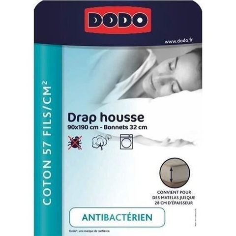 Dodo DRAP HOUSSE - ANTIBACTERIENS - ANTHRACITE - 90X190 cm - Bonnet 32 cm