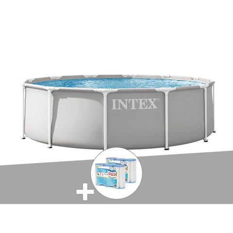 Intex Kit piscine tubulaire Prism Frame ronde 3 66 x 1 22 m + 6 cartouches de filtration