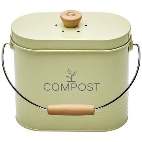 Guillouard Seau à compost - Ovale - Capacité 3L - Avec filtre à charbon - 11x24x20cm - Vert pastel