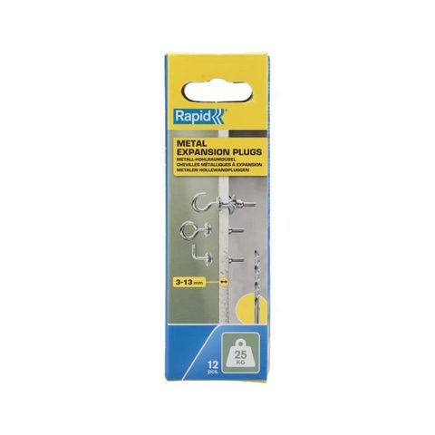 Rapid Chevilles à Expansion - Métal pour Cloison Plâtre 3-13mm - Lot 12 Vis Crochet Mural - Charge Max 25 kg - (5001556)