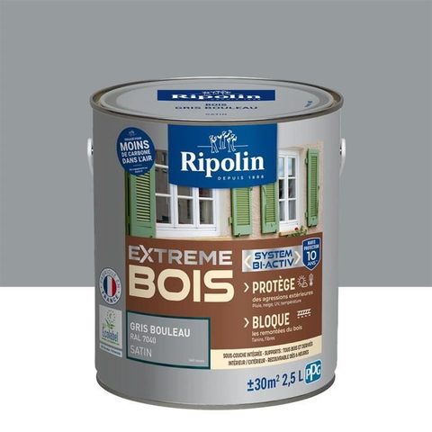 Ripolin Peinture pour Bois Intérieur & Extérieur - Satin - 25L - Gris Bouleau Ral 7040