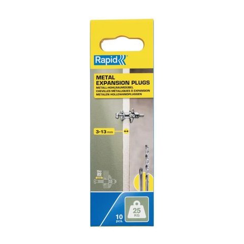Rapid Chevilles à Expansion - Métal pour Cloison Plâtre 3-13mm - Lot 10 - Charge Max 25 kg - (5001546)