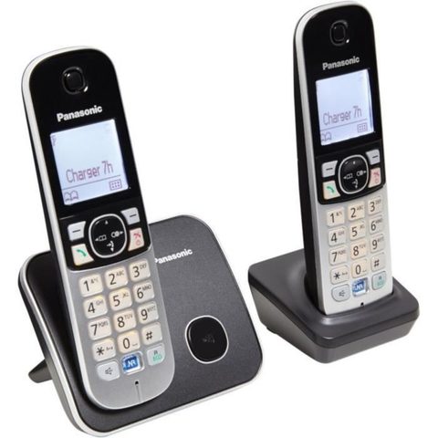 Panasonic Téléphone résidentiel sans fil KX-TG6812 - Duo - Argent et noir - Répertoire 120 noms et numéros
