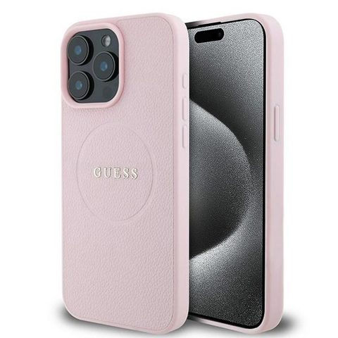 Guess Coque pour iPhone 15 Pro Max - Bague Or Grainé MagSafe (GUHMP15XPGHSMMP)