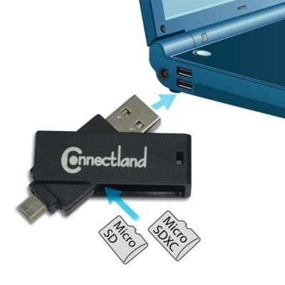 Connectland Lecteur de cartes MICRO SD et MICRO SDXC pour smartphone OTG 808-BK