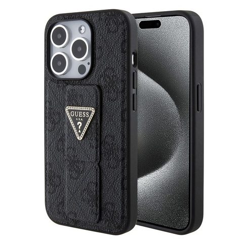 Guess Coque Grip Stand 4G Triangle Strass pour iPhone 15 Pro Max
