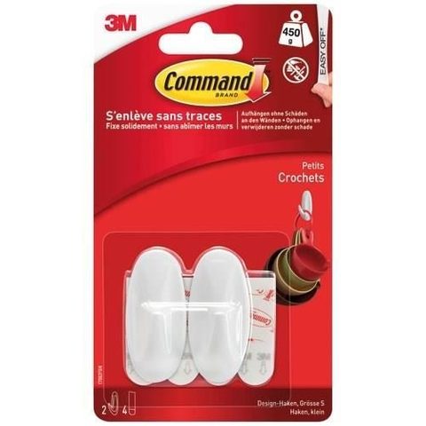 3M 2 Crochets En Plastique Blanc Petit Modèle