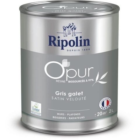 Ripolin Peinture OPUR murs boiseries & radiateurs - 472824 - Gris galet - Satin veloute - 2 L