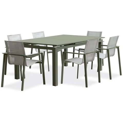 DCB Garden Lot composé d'une table de jardin + 6 fauteuils - Kaki - Miami - Fauteuils empilables