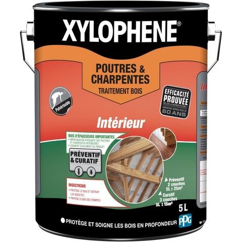 Xylophene Traitement Poutres & Charpentes - 5L - Incolore - Insecticide - Anti-Termites