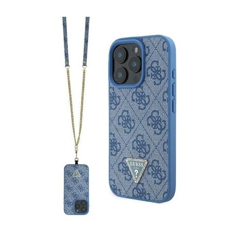 Guess Étui pour iPhone 16 6.1 blue étui rigide Leather Metal Logo Strass Crossbody Bleu