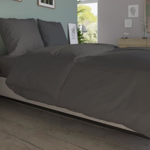 Dodo Housse de couette - 140x200 cm - Coton - Antibactérien - Anthracite - Fabriqué en France