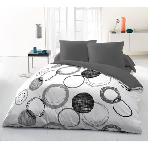 Home Linge Passion Parure de couette microfibre Audace - 1 housse de couette 240x260 cm + 2 taies doreiller 63x63 cm - Gris clair - HOME LINGE