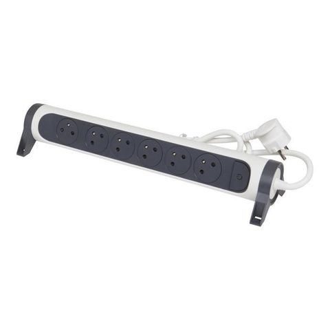 Legrand Multiprise avec interrupteur 6 prises rotative à fixer blanc et gris 1.5 m