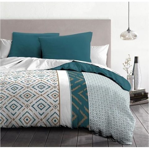 Home Linge Passion Housse de couette microfibre Ethno 240x260 canard + 2 taies 63x63
