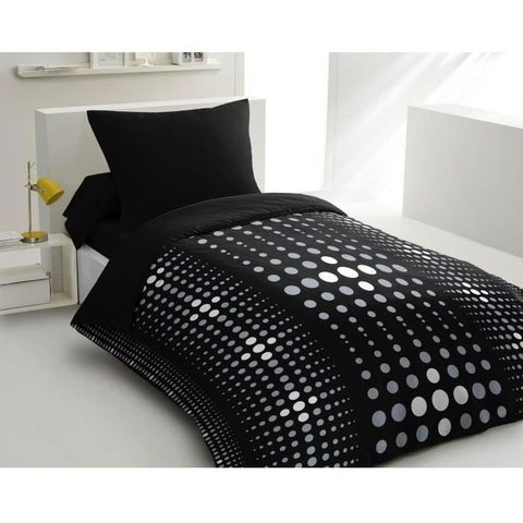 Home Linge Passion Parure de couette microfibre Steevy - 1 housse de couette 140x200 cm + 1 taie 63x63 cm - Noir