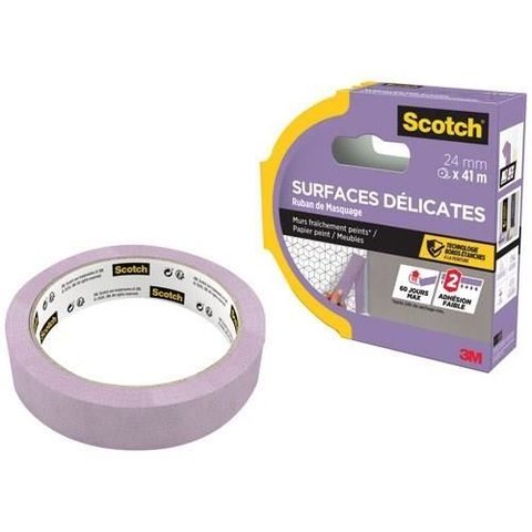 Scotch Ruban de Masquage premium pour Surfaces Délicates 2080 24 mm x 41 m