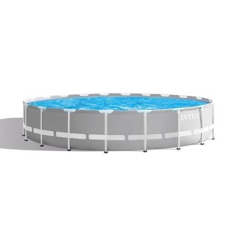 Intex Kit Piscine hors sol tubulaire Prism frame - 610 x 132 cm - Ronde (Avec épurateur a cartouche, échelle, bâche et tapis