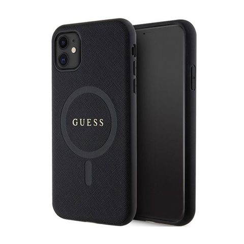 Guess Coque de téléphone - Saffiano MagSafe - iPhone 11 - Noir - Élégant - Rigide