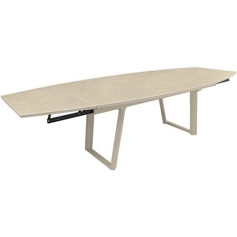 Proloisirs Table de jardin extensible ovale en céramique crème L 180/230/280 x l.110 cm Manta