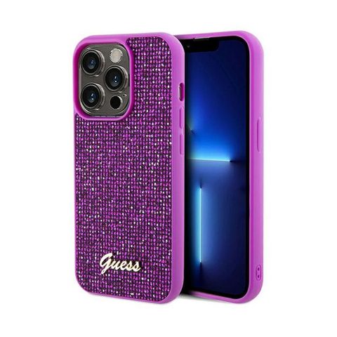 Guess Coque de téléphone - Disco Metal Script - Fuchsia - Souple - Brillant