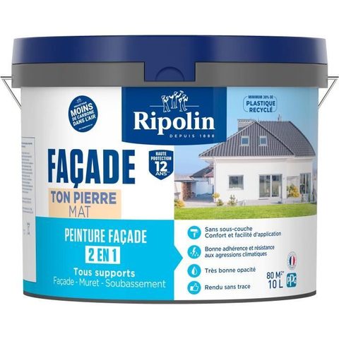Ripolin Peinture façade 2 en 1 ton pierre mat 10L