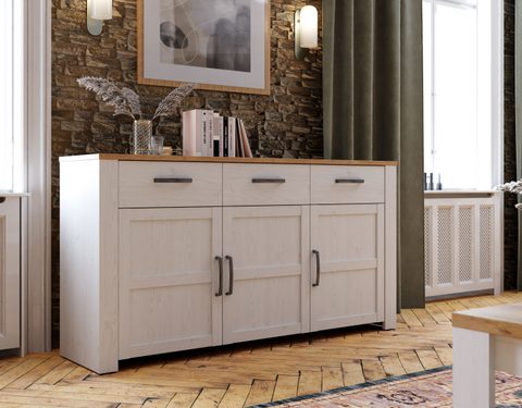 Furniture To Go Buffet Bohol 3 portes 3 tiroirs Riviera chêne blanc 166,1x42x87 cm
