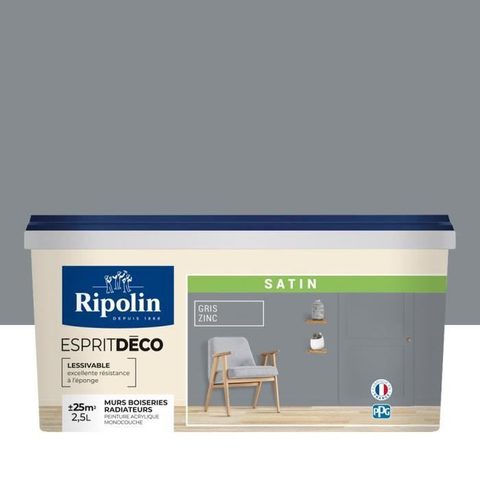 Ripolin Peinture Mur Intérieur Satin 2,5 L Gris Zinc