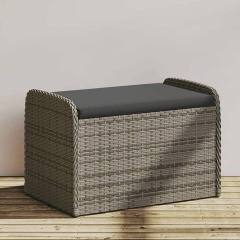 Vidaxl Banc de rangement avec coussin gris 80x51x52 cm résine tressée 365731