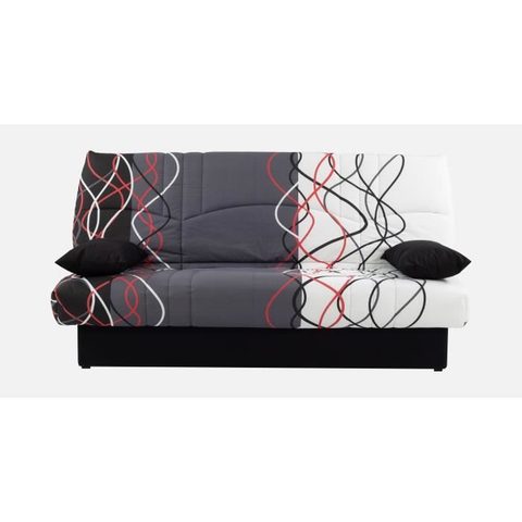 Conforteam Canapé convertible clic clac 3 places - Tissu motif Graffiti rouge & noir - L 190 x P 92 cm - DREAM - Style Contemporain